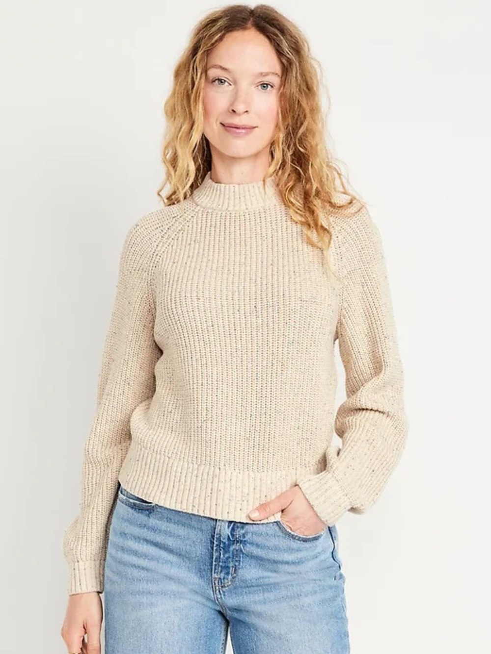 Old Navy Shaker-Stitch Sweater - Cream & Speckled